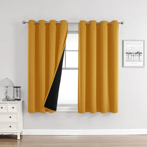 Miniatura 80 de ChrisDowa - Cortinas 100% opacas, para dormitorio, con forro negro, 2 capas gruesas, aislamiento térmico y ojales, 63 pulgadas de largo, juego de 2