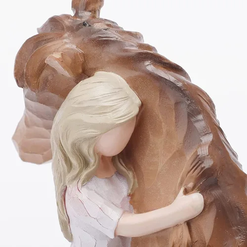 Miniatura 7 de Estatua de niña abrazando un caballo decorativa - Figura esculpida pintada a mano, regalos para mujeres y amantes de los caballos - Figura