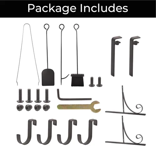 Miniatura 7 de Pantalla de chimenea de metal de 39 x 31 pulgadas, protector de chispas de dos puertas, diseño decorativo de desplazamiento adecuado para estufa