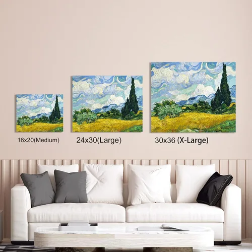Miniatura 621 de A&T ARTWORK Campo de trigo con cipreses de Van Gogh Las reproducciones de arte clásico mundial, impresiones en lienzo giclée para decoración