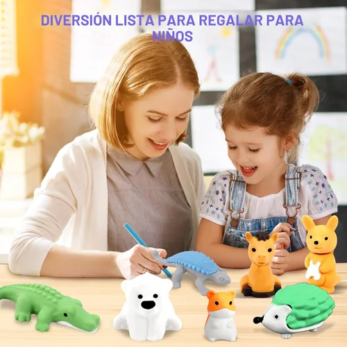 Miniatura 3 de URSKYTOUS 34 piezas Borradores de animales a granel lindos mascotas de escritorio para niños, rompecabezas de borradores, desmontables, geniales