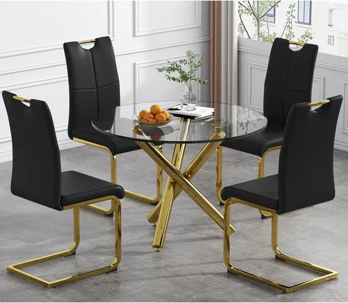 Miniatura 2 de Juego de 4 sillas de comedor, modernas sillas de comedor de piel sintética, sillas de comedor tapizadas para cocina, respaldo alto ergonómico