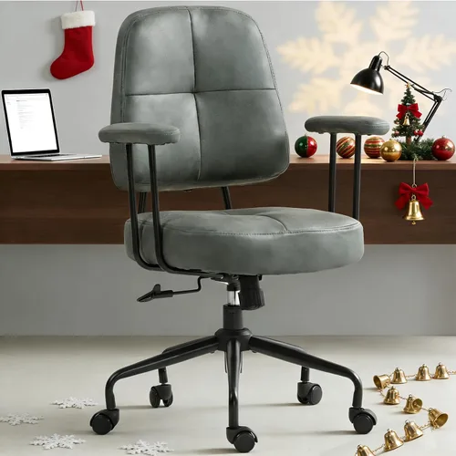 Miniatura 9 de ECOTOUGE Silla de oficina en casa, silla de escritorio tapizada con reposabrazos, silla de computadora moderna y cómoda de mediados de siglo