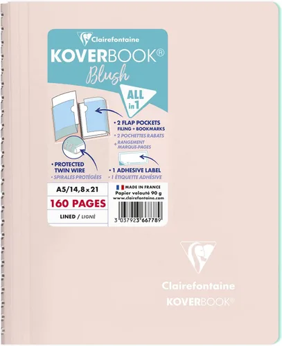 Miniatura 11 de Clairefontaine - Ref 961778C - Cuaderno con grapas Koverbook Blush (48 hojas) - Tamaño A5, regla rayada, papel de vitela cepillado de 3.17 oz/m²