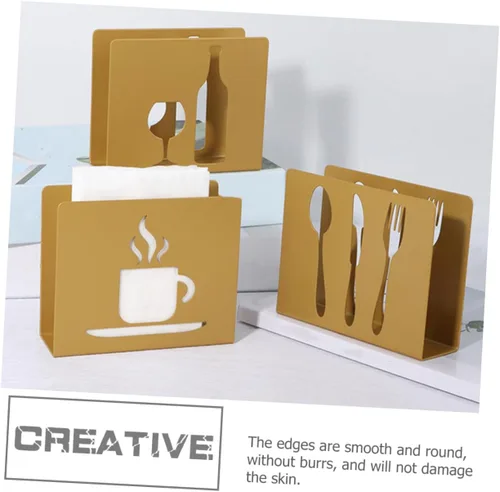Miniatura 5 de MAGICLULU Square Metal Napkin Holder with Hollow Cutlery Design, Upright Tissue Storage Stand for Restaurant and Household, Modern Style Napkin Rack