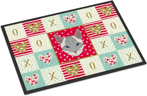 Caroline's Treasures CK5139JMAT - Tapete Ojos Azules Cat Love de 24 x 36 pulgadas, tapete rojo para puerta delantera, para interiores y exteriores,