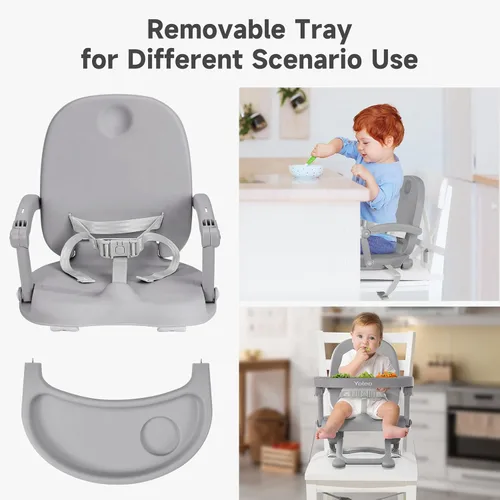 Miniatura 3 de YOLEO Silla alta para bebé, asiento elevador para mesa de comedor, sillas altas plegables con alturas ajustables, asiento elevador de viaje con Gris