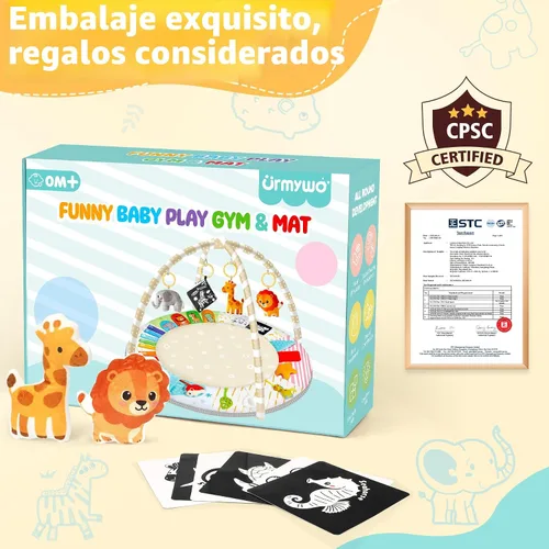 Miniatura 8 de URMYWO Alfombrilla para el tiempo de barriga: cómoda alfombra de juego para el suelo del bebé, gimnasio de actividades para 0-3-6-18 meses, 6 zonas
