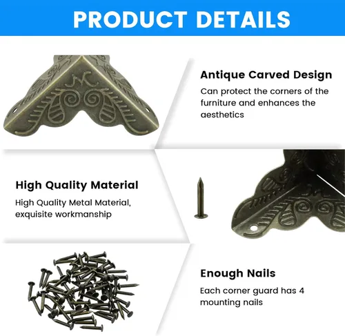 Miniatura 3 de SDTC Tech Paquete de 12 protectores de esquina de muebles de 1 x 1 pulgada, borde triangular de bronce antiguo, protector decorativo de esquina