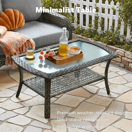 Miniatura 4 de CAODOC Juego de muebles de mimbre para patio, 4 piezas, para todo tipo de clima, sofá biplaza y mesa para patio trasero, balcón y terraza