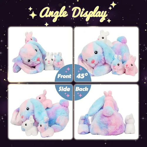 Miniatura 2 de Hopearl Conejo de peluche LED con luces, juguete de peluche con mamá y 3 bebés en su barriga, nana animada, calmante para mamá, niños pequeños