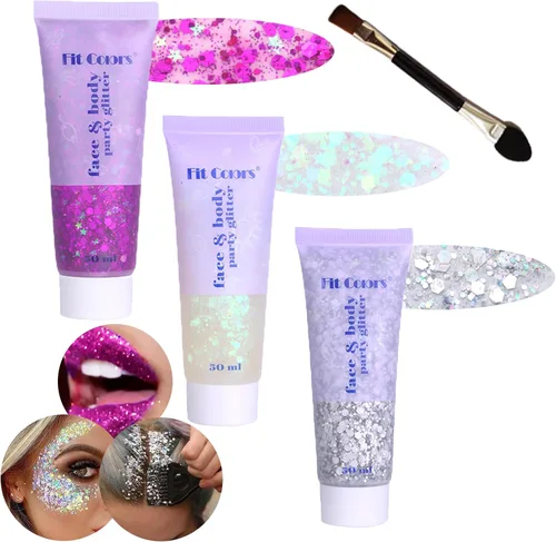 Miniatura 28 de Gel con purpurina para el cuerpo y la cara: Accesorios para conciertos de cantantes, disco, festival, rave, maquillaje con purpurina facial, 150 ml