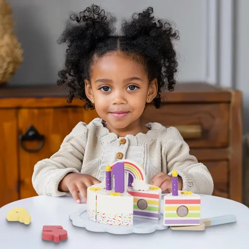 Miniatura 6 de Comida de Juego de Simulación para Niños Pequeños de 2-5, Pastel Falso de Cumpleaños de Madera con Velas y Números, Juguetes de Regalo de Cocina