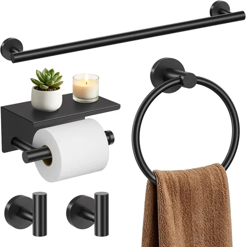 Miniatura 29 de TURS Juego de accesorios de baño de acero cepillado de 5 piezas, juego de barra de toalla de baño de acero inoxidable SUS304, kit de accesorios