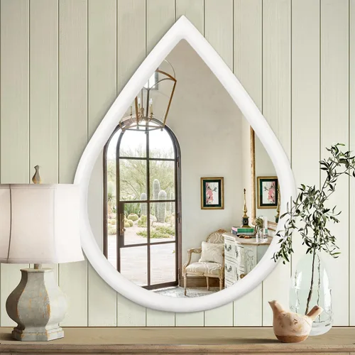 Miniatura 10 de Espejo con marco de madera, espejo de pared con forma de lágrima negra, espejo de pared rústico decorativo irregular para baño, sala de estar