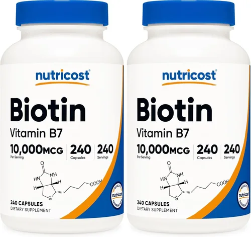 Miniatura 10 de Suplemento Nutricost Biotin (Vitamina B7) 0.00035 oz, 240 cápsulas, 1 botella, 1