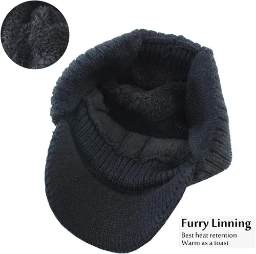 Miniatura 5 de Gorro de invierno con visera y orejeras para hombre, conjunto de bufanda y gorro de forro polar para exteriores