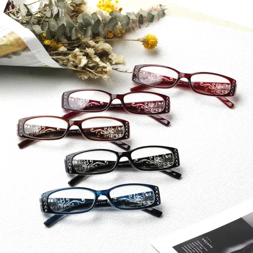 Miniatura 14 de Paquete de 5 anteojos de lectura rectangulares con bisagra de resorte, a la moda, unisex (5 combinaciones, 3.5)