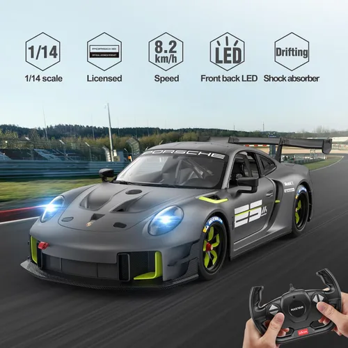 Miniatura 4 de RASTAR Coches RC 1/14 Porsche 911 GT2 RS Clubsport 25 Auto de juguete Porsche con control remoto para niños, gris 2.4GHz