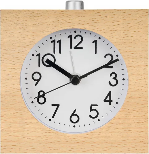 Miniatura 10 de Reloj despertador analógico de madera, cuerpo de madera sin tictac, silencioso, con función de repetición de luz nocturna, funciona