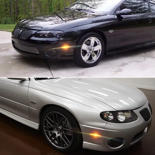 Miniatura 7 de Kit de lentes ahumadas negro con luz LED ámbar completa compatible con Pontiac GTO 2004 2005 2006 reemplazo de montaje parachoques delantero lado