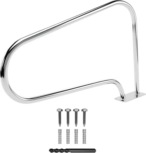 FibroPool, pasamanos de fácil montaje con placa base, pequeño, acero inoxidable