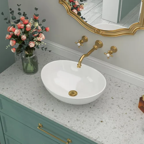 Miniatura 9 de Fregadero de baño de porcelana de cerámica rectangular de 24 x 14 pulgadas sobre mostrador, lavabo de arte blanco y negro