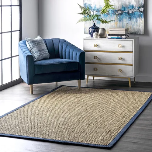 Miniatura 17 de nuLOOM Alfombra de Área Elijah Seagrass de 5 x 8 pies, Beige, Estilo Rústico Sólido, Borde de Algodón, Tejido de Cesta, Fibra Natural, Para Elijah