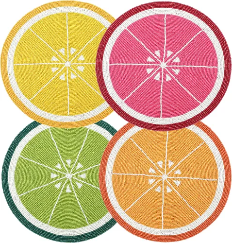 Miniatura 12 de Manteles individuales de 13 pulgadas con cuentas redondas para mesa de comedor - Manteles decorativos con cuentas de vidrio y respaldo de algodón