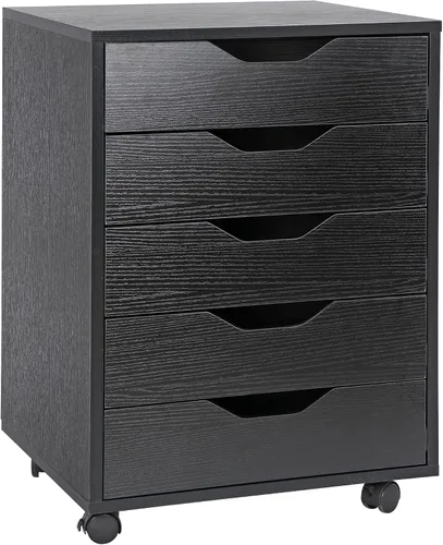 ZENY Cómoda de 5 cajones, archivador móvil con ruedas, gabinete de almacenamiento para oficina en casa debajo del escritorio, cajones de Negro
