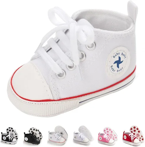 Zapatos de lona para recién nacidos, para niños y niñas, suela suave, sin cordones, para primeros pasos, zapatos planos para cuna, de mezclilla,