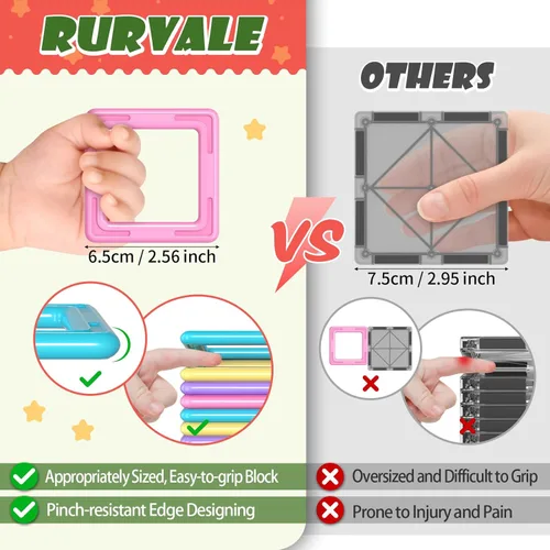 Miniatura 2 de Rurvale 100 azulejos magnéticos, bloques magnéticos para niños de 3, 4, 5, 6, 7, 8 años, juguetes educativos STEM para niños de 3 a 5, 4 a 8 años