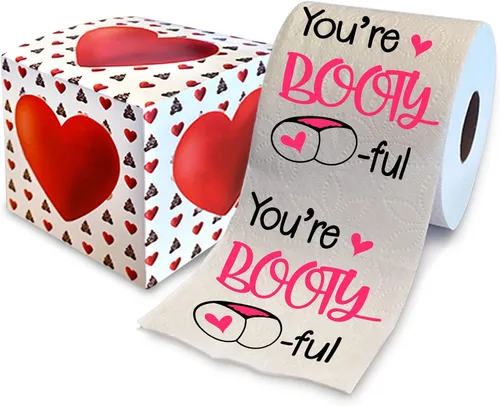 Printed TP You're Booty-ful - Papel higiénico impreso para regalo de broma, divertido rollo de papel higiénico para San Valentín, decoración de Rojo