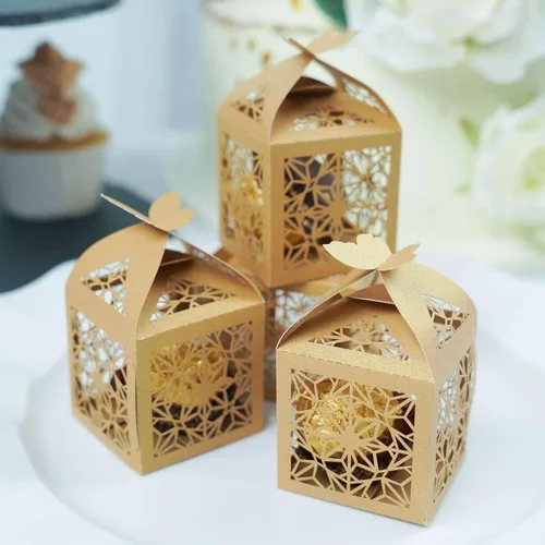 Miniatura 14 de Efavormart - 25 cajas de dulces con estampado de encaje con estampado de mariposa plateada, elegantes cajas de regalo con forma de mariposa