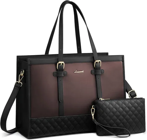 Miniatura 25 de LOVEVOOK Bolsa para Laptop para Mujeres de 15.6 pulgadas Bolsa Tote de Lona para Laptop, Bolsa de Trabajo de Gran Capacidad con Cartera de Mano