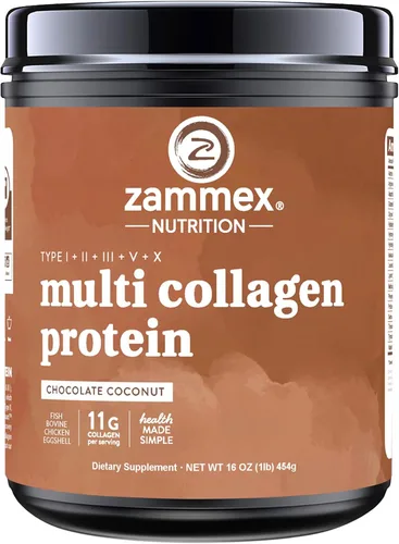 Zammex Polvo de proteína de colágeno múltiple, tipo I, III y V y X, péptidos de colágeno hidrolizados para mujeres y hombres, apoya el cabello y la