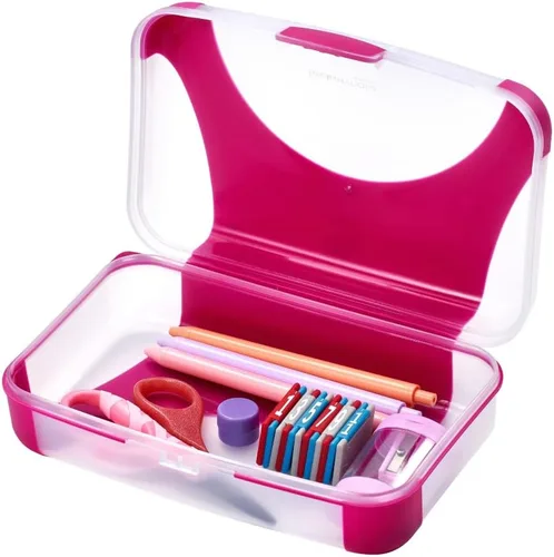 Miniatura 5 de LockerMate by Bostitch Estuche rígido para lápices, caja de lápices de plástico duradero, diseño apto para niños, negro y transparente