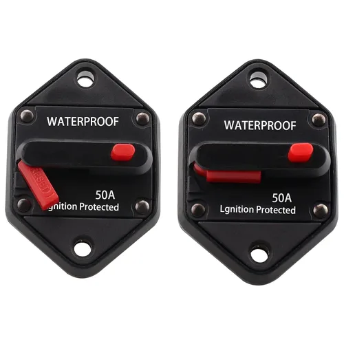 Miniatura 2 de Disyuntor de montaje en panel de 12 V-48 V CC 50A, disyuntor de alto amplificador 50A con reinicio manual y junta para auto, camión, RV, automóvil