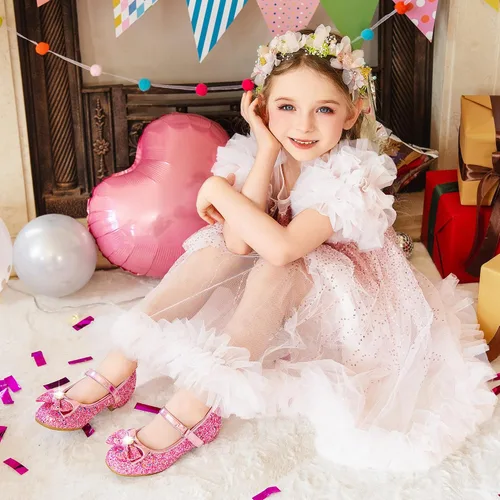 Miniatura 3 de Furdeour Zapatos de vestir para niñas, zapatos de princesa Mary Jane para bodas, flores, damas de honor, tacones con purpurina para niños pequeños