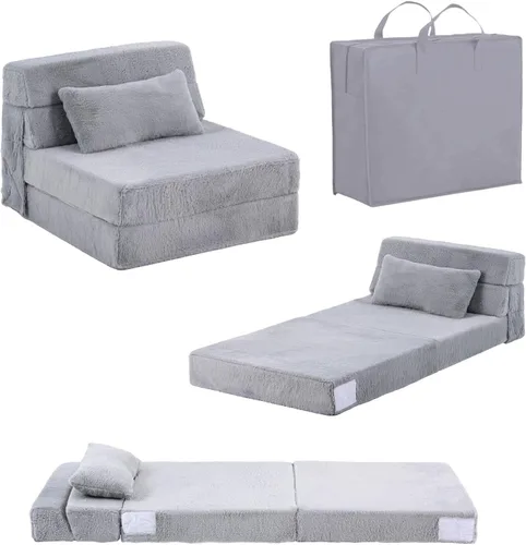 Miniatura 12 de Tiita Sofá cama plegable tamaño individual, colchón convertible con almohada, colchón de pana gruesa para el suelo, sofá cama con bolsillo lateral