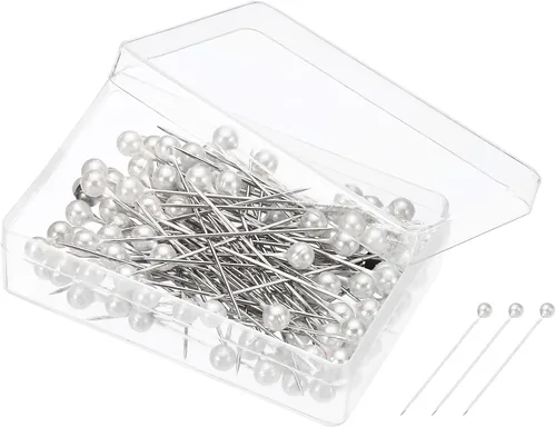 PATIKIL Alfileres de costura perlados, 1 juego de agujas de cabeza de bola de acero inoxidable para decoración de modista, color blanco