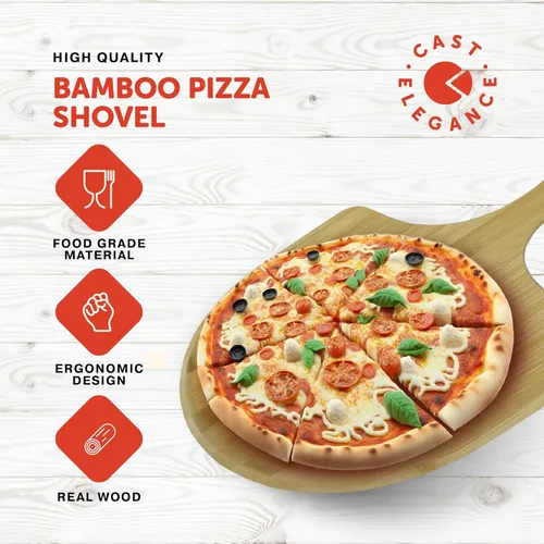 Miniatura 3 de Cast Elegance Madera de bambú de 12 pulgadas para horno, paleta de pizza con bordes fáciles de deslizar y mango para hornear, espátula ligera