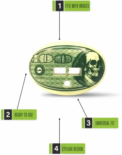 LOUDMOUTHGUARDS Protector bucal de fútbol – Boquilla protectora de labios para jóvenes y adultos – Diseño de billetes de dólar – Varios colores –