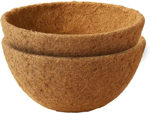 Forro redondo de fibra de coco de 12 pulgadas para plantas, paquete de 2 macetas redondas de coco natural para macetas colgantes, cajas de ventana y