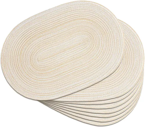 Miniatura 25 de Noctiflorous Juego de manteles individuales trenzados ovalados de 4 a 12 x 17.5 pulgadas, lavables, antideslizantes, resistentes al calor, para Beige