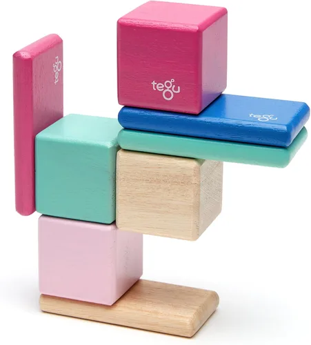 Miniatura 10 de Juego de bloques de madera magnéticos Tegu Pocket Pouch de 8 piezas, Blossom