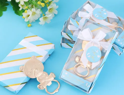 Miniatura 5 de Paquete de 15 abridores de botellas de oso para baby shower, regalos de metal para baby shower, recuerdos, decoración y suministros de regalo, Azul