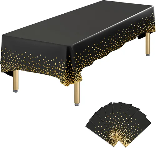 Miniatura 15 de Paquete de 4 manteles de plástico desechables azules y dorados para mesa rectangular, manteles desechables de 54 x 108 pulgadas, manteles