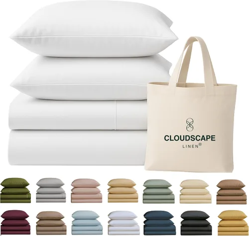 Miniatura 20 de Cloud Scape Linen - Juego de sábanas de 100% algodón egipcio, tamaño individual, juego de ropa de cama de lujo de 3 piezas, 400 hilos, calidad