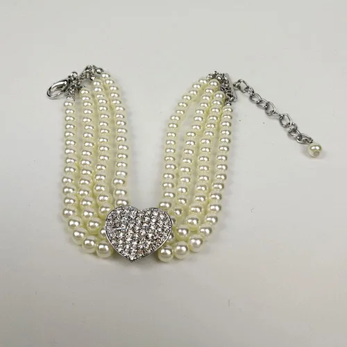 Miniatura 8 de Collar para mascotas con cuatro filas de perlas y lunares, collar de diamantes ajustable en forma de corazón para gatos y perros, joyería decorativa
